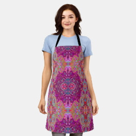 抽象芸術マゼンタピンク、青および赤のGroovyパターン エプロン