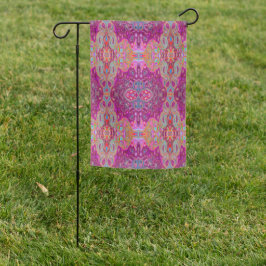 抽象芸術マゼンタピンク、青および赤のGroovyパターン ガーデンフラッグ