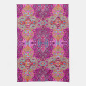 抽象芸術マゼンタピンク、青および赤のGroovyパターン キッチンタオル (縦)