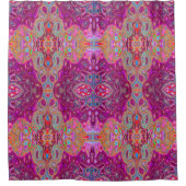 抽象芸術マゼンタピンク、青および赤のGroovyパターン シャワーカーテン (正面)