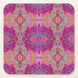 抽象芸術マゼンタピンク、青および赤のGroovyパターン スクエアペーパーコースター