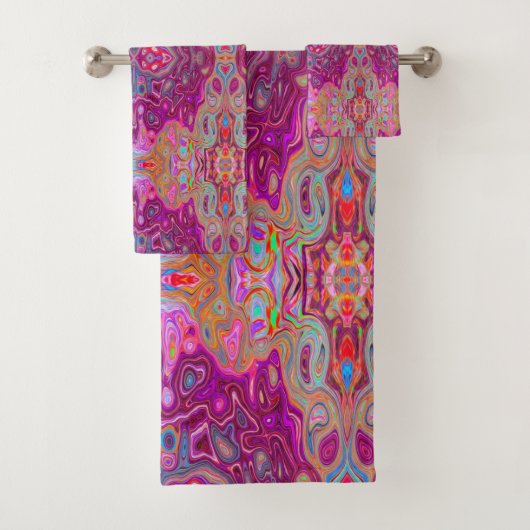 抽象芸術マゼンタピンク、青および赤のGroovyパターン バスタオルセット (インサイチュ)