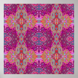 抽象芸術マゼンタピンク、青および赤のGroovyパターン ポスター