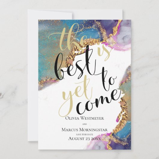 抽象芸術マゼンタブルー日付保存 招待状 (正面)