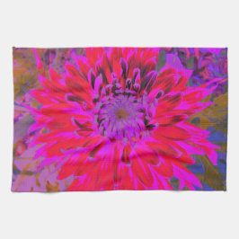 抽象芸術マゼンタ、紫、赤のダリアの花 キッチンタオル