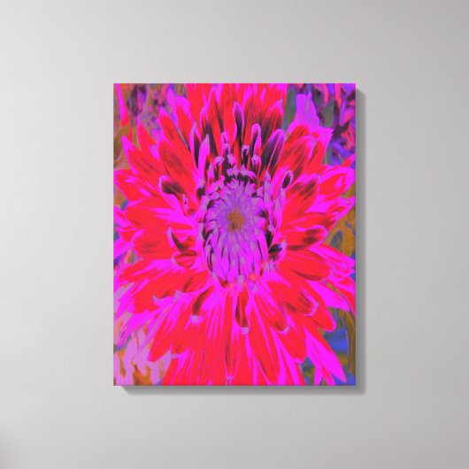 抽象芸術マゼンタ、紫、赤のダリアの花 キャンバスプリント (正面)