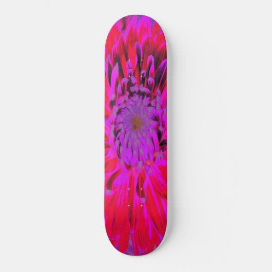 抽象芸術マゼンタ、紫、赤のダリアの花 スケートボード (正面)