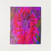 抽象芸術マゼンタ、紫、赤のダリアの花 タペストリー (正面)