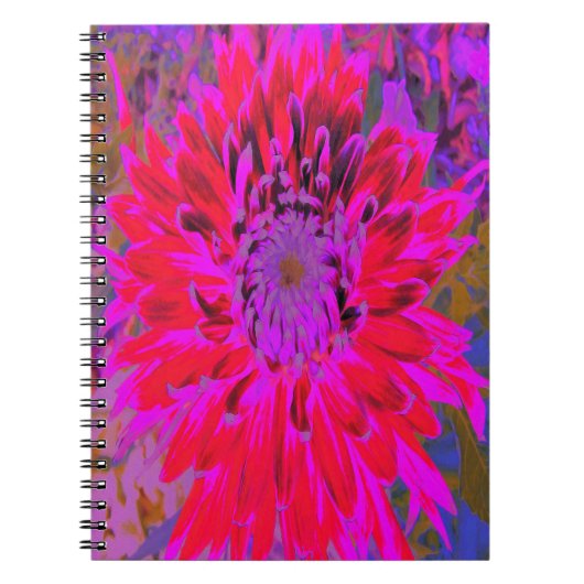 抽象芸術マゼンタ、紫、赤のダリアの花 ノートブック (正面)
