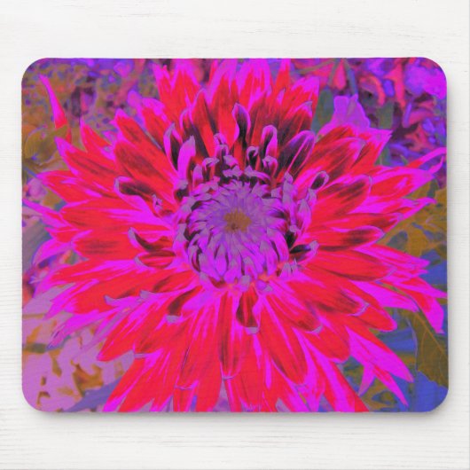 抽象芸術マゼンタ、紫、赤のダリアの花 マウスパッド (正面)