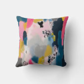 抽象芸術マッシュアップ/ピンクティール（緑がかった色）金ゴールド炭 クッション (裏面)