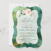 抽象芸術マラカイト金ゴールドピンク花ブライダルシャワー 招待状 (正面)