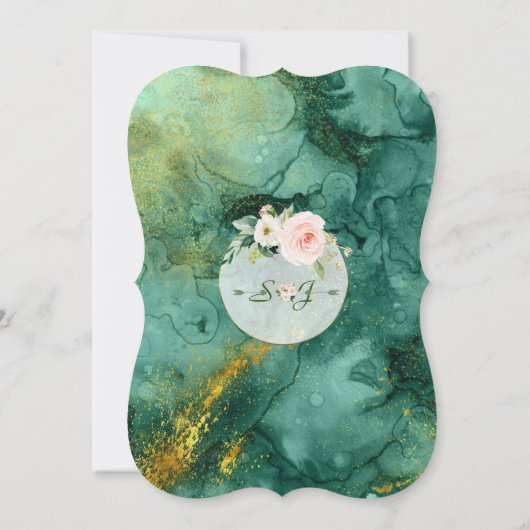 抽象芸術マラカイト金ゴールドピンク花ブライダルシャワー 招待状 (裏面)