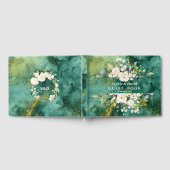 抽象芸術マラカイト金ゴールドホワイトクリームフローラ結婚ズ ゲストブック (全面)