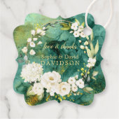 抽象芸術マラカイト金ゴールドホワイトクリームフローラ結婚ズ フェイバータグ (裏面)