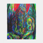 抽象芸術マンカラフル油オンキャンバス フリースブランケット (正面)