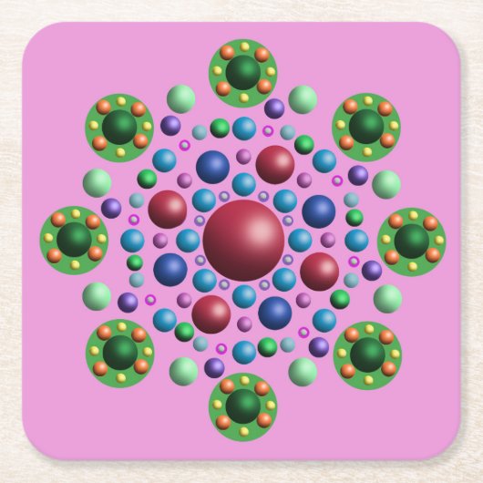 抽象芸術マンダラフラワーコースター スクエアペーパーコースター (正面)