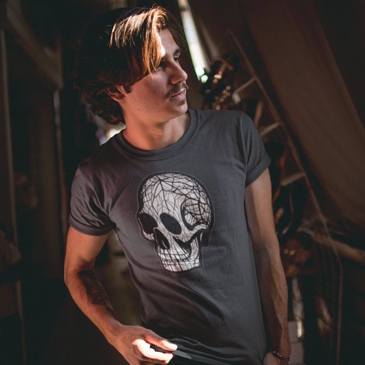 抽象芸術マンデルブロット破砕スカルブラックメンズ Tシャツ