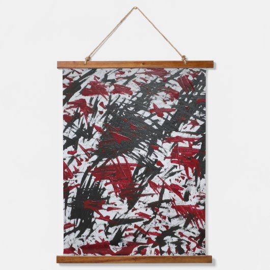 抽象芸術マーク（黒と赤） 吊り下げ型タペストリー (正面)