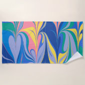 抽象芸術マーブルアートカラフルイン鮮やかな青 ビーチタオル (正面)