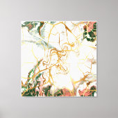 抽象芸術マーブルアートダークグリーンピンク金ゴールドくもの巣 キャンバスプリント (正面)