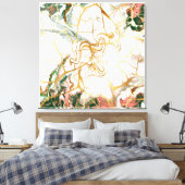 抽象芸術マーブルアートダークグリーンピンク金ゴールドくもの巣 キャンバスプリント (インサイチュ (寝室))