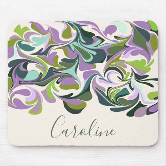 抽象芸術マーブルアートパープルアンドグリーン名前をカスタムする マウスパッド (正面)