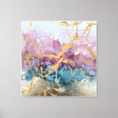 抽象芸術マーブルアートピンクブルー金ゴールド キャンバスプリント (正面)