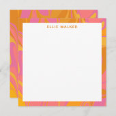 抽象芸術マーブルアートin明るい黄色とピンク ノートカード (正面/裏面)