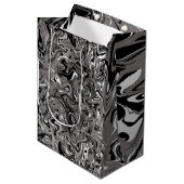 抽象芸術マーブルイラストレーションブラック ミディアムペーパーバッグ (正面アングル)