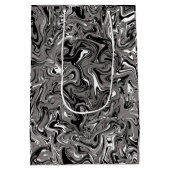 抽象芸術マーブルイラストレーションブラック ミディアムペーパーバッグ (裏面)