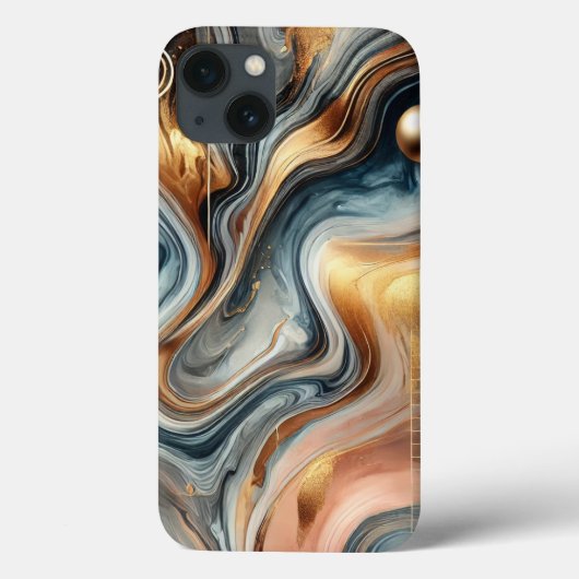 抽象芸術マーブルケース – 金ゴールド&ネイビースワールデザイン Case-Mate iPhoneケース (裏面)