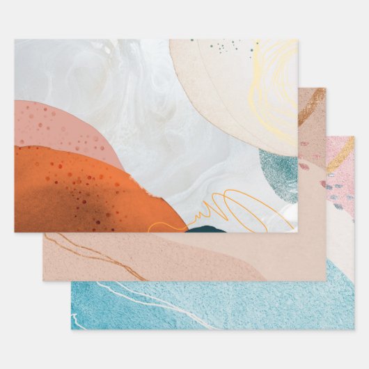 抽象芸術マーブル金ゴールドグリッターパステルカラーエレガント ラッピングペーパーシート (セット)