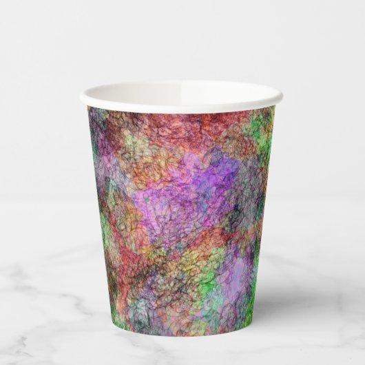 抽象芸術ミスティ混色の緑のピンクの黄色の渦巻き 紙コップ (左)