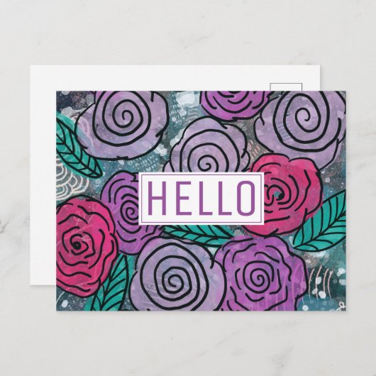 抽象芸術ミックスメディアフローラこんにちは ポストカード (正面/裏面)