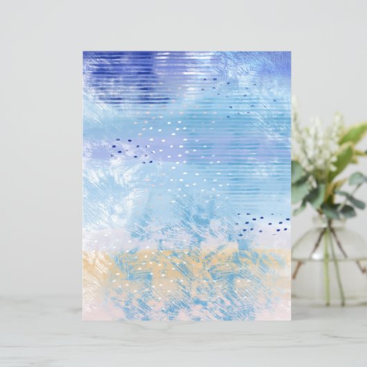 抽象芸術ミックスメディアブルーイエロースクラップブック紙 (スタンド正面)