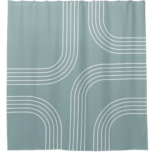 抽象芸術ミッドセンチュリースタイルラインアート シャワーカーテン (正面)
