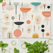 抽象芸術ミッドセンチュリーパターン キッチンタオル (折り畳み)