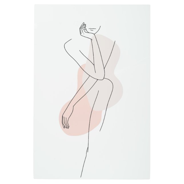 抽象芸術ミニマリストのリーフ手描きメタルウォールアート メタルプリント (正面)