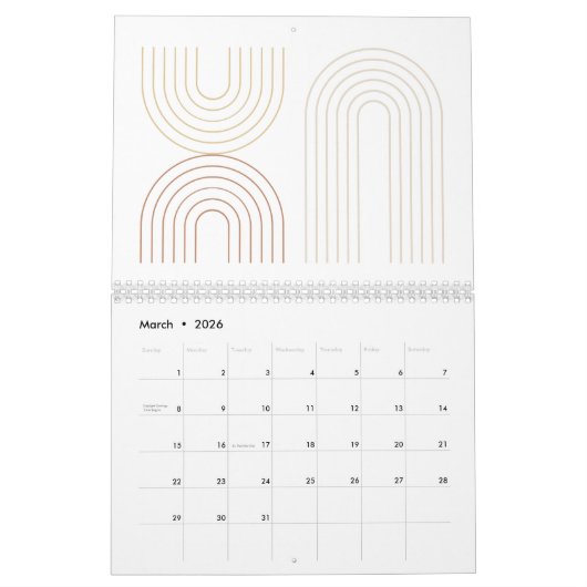 抽象芸術ミニマリストの線と形状幾何学的 カレンダー (3月 2026)
