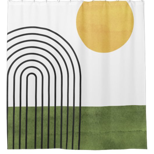 抽象芸術ミニマリストサンレインボーミッドセンチュリーモダン シャワーカーテン (正面)