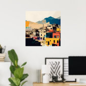 抽象芸術ミニマリストタウンイラストレーションアフガニスタン ポスター (ホームオフィス)