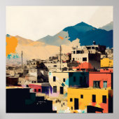 抽象芸術ミニマリストタウンイラストレーションアフガニスタン ポスター (正面)