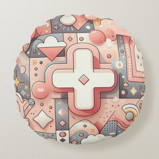 抽象芸術ミニマリストパターンデザイン ラウンドクッション (正面)