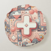 抽象芸術ミニマリストパターンデザイン ラウンドクッション (裏面)