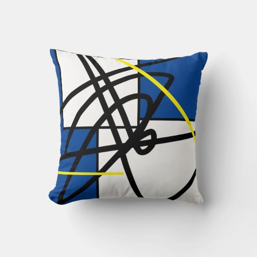 抽象芸術ミニマリスブルーイエロークッションピロー クッション (正面)