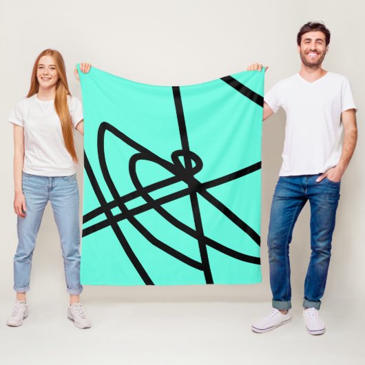 抽象芸術ミニマリスラインブラックターコイズ毛布 フリースブランケット (インサイチュ)