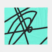 抽象芸術ミニマリスラインブラックターコイズ毛布 フリースブランケット (正面(横))