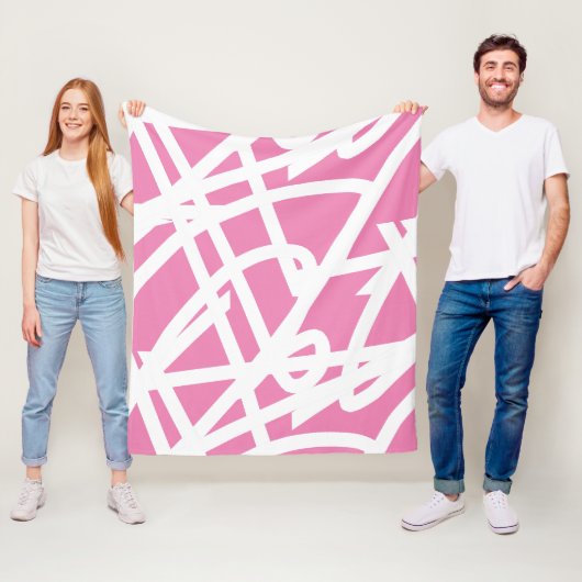 抽象芸術ミニマリズム白いラインピンク毛布 フリースブランケット (インサイチュ)
