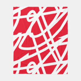 抽象芸術ミニマリズム白いライン赤い毛布 フリースブランケット